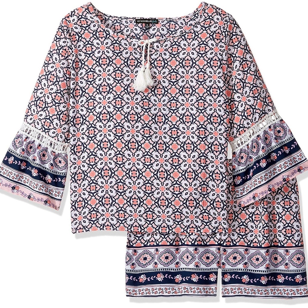 My Michelle Girls 2 Pc Outfit Bell Sleeve Top Shorts Set Size S 7/8 NWT
